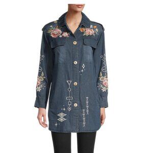 Johnny Was Blue Denim Embroidered Jacket Size-L